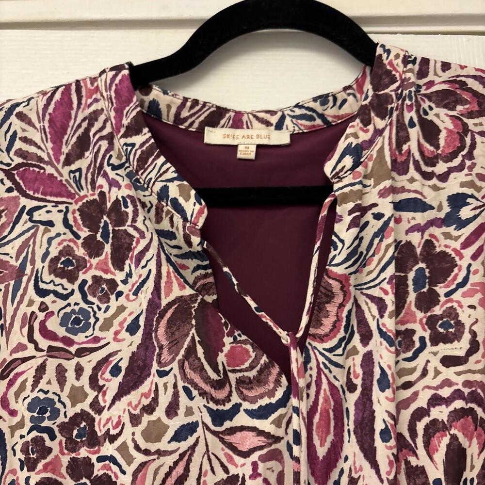 Skies Are Blue Floral Maxi Dress Woman’s M. Floral Burgundy Boho Peasant Layer - Picture 3 of 9